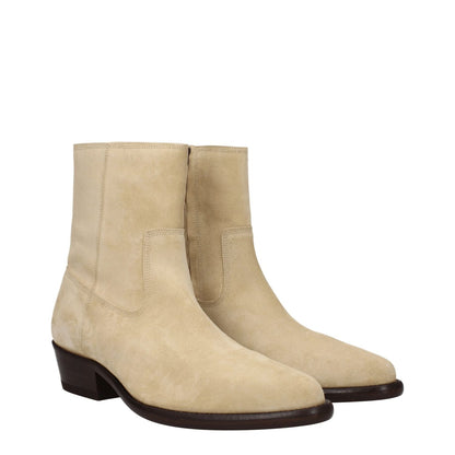 Isabel Marant Beige Leather Ankle Boots with suede material, pointy toe, mid heels, and zip closure. MPN BO0073HAA4A02N50TF.