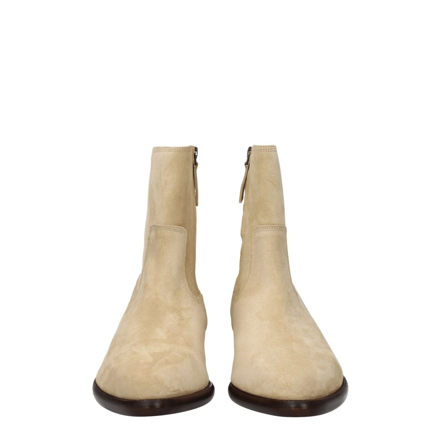 Isabel Marant Beige Leather Ankle Boots with suede upper and zip closure, pointy toe and mid heels, casual style footwear.