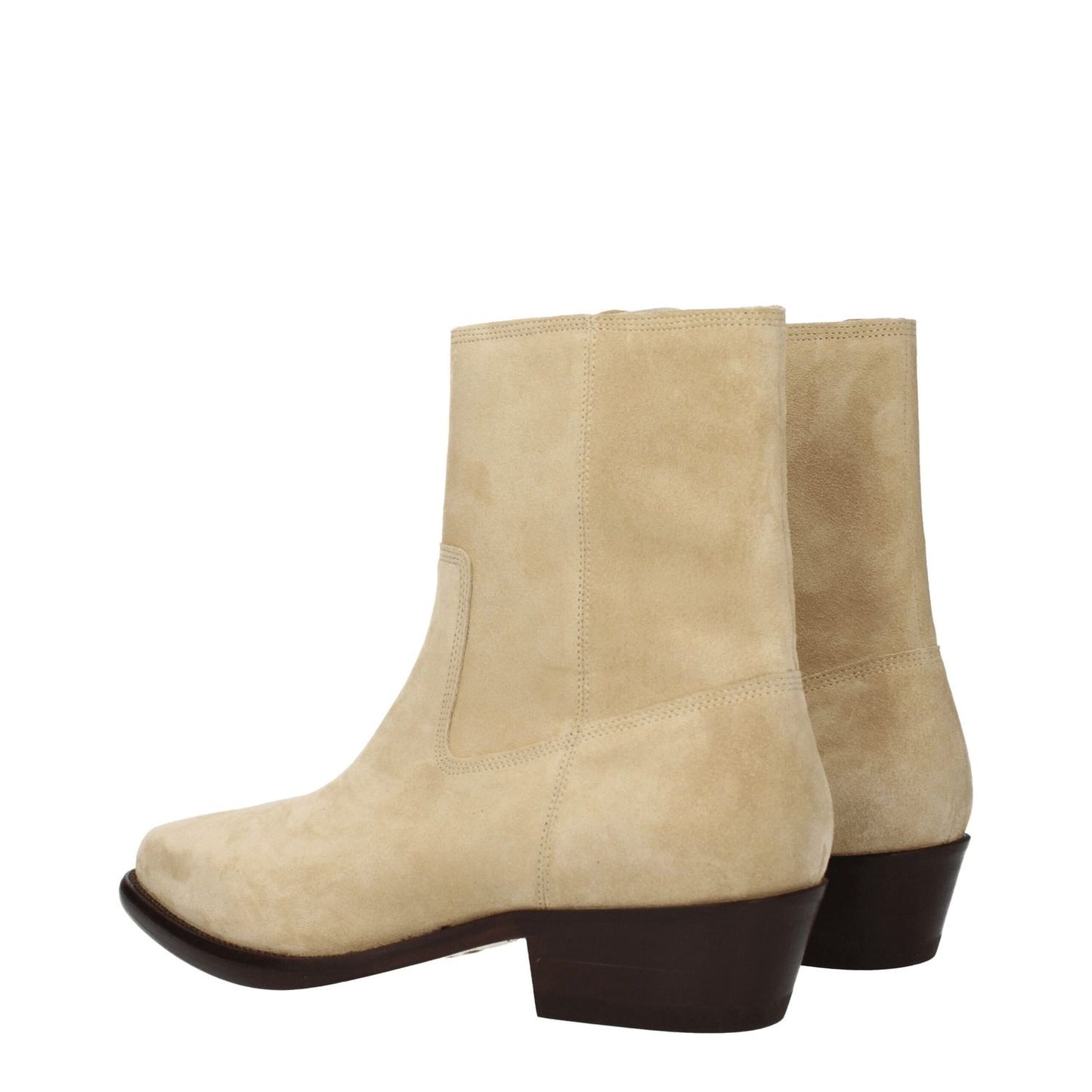Isabel Marant Beige Leather Ankle Boots with suede finish, zip closure, and mid heels. Designed for casual style with a pointy toe.