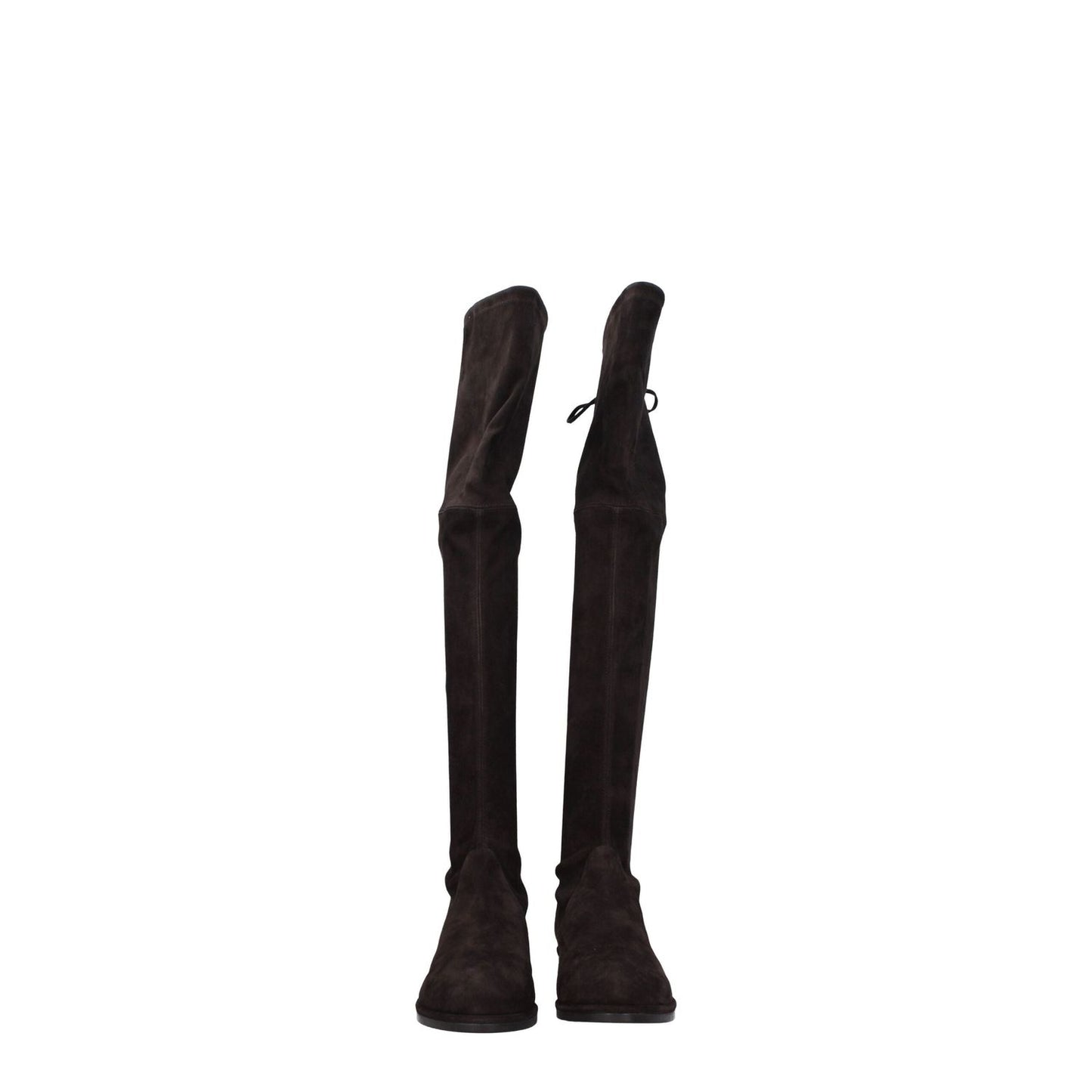 Stuart Weitzman Brown Leather Over The Knee boots, suede material, casual style with self-tie closure and rubber sole, round toe, low heel.