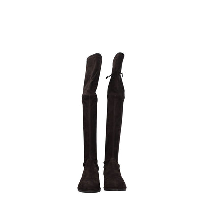 Stuart Weitzman Brown Leather Over The Knee boots, suede material, casual style with self-tie closure and rubber sole, round toe, low heel.