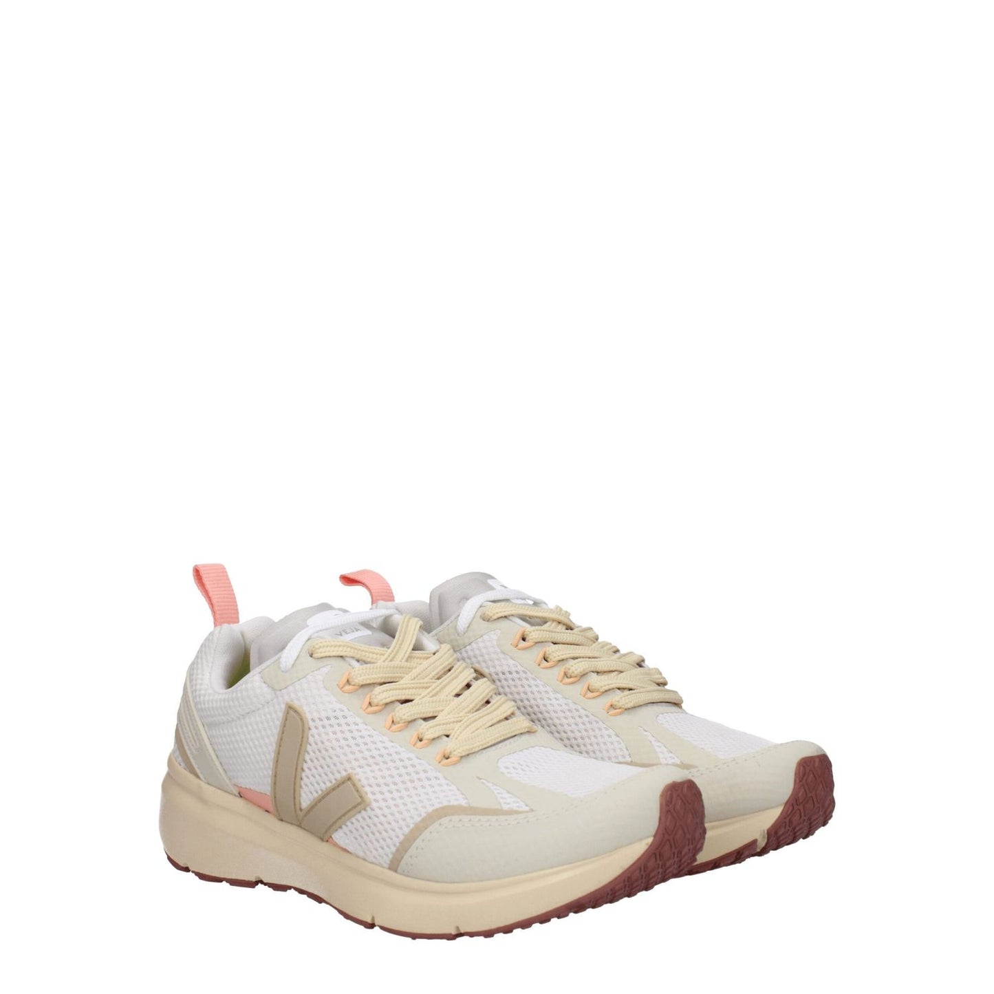 Veja Beige Fabric Athletic Sneakers with lace-up closure, rubber sole, 4 cm heel, front and side logo design in street style.