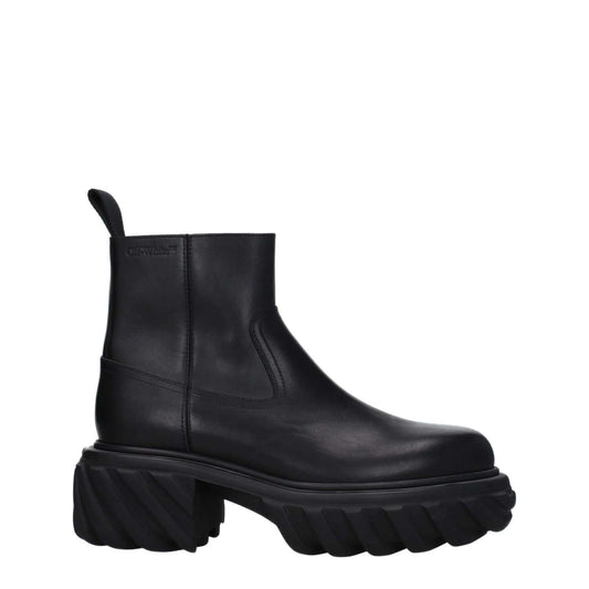 Off-White Black Leather Ankle Boots