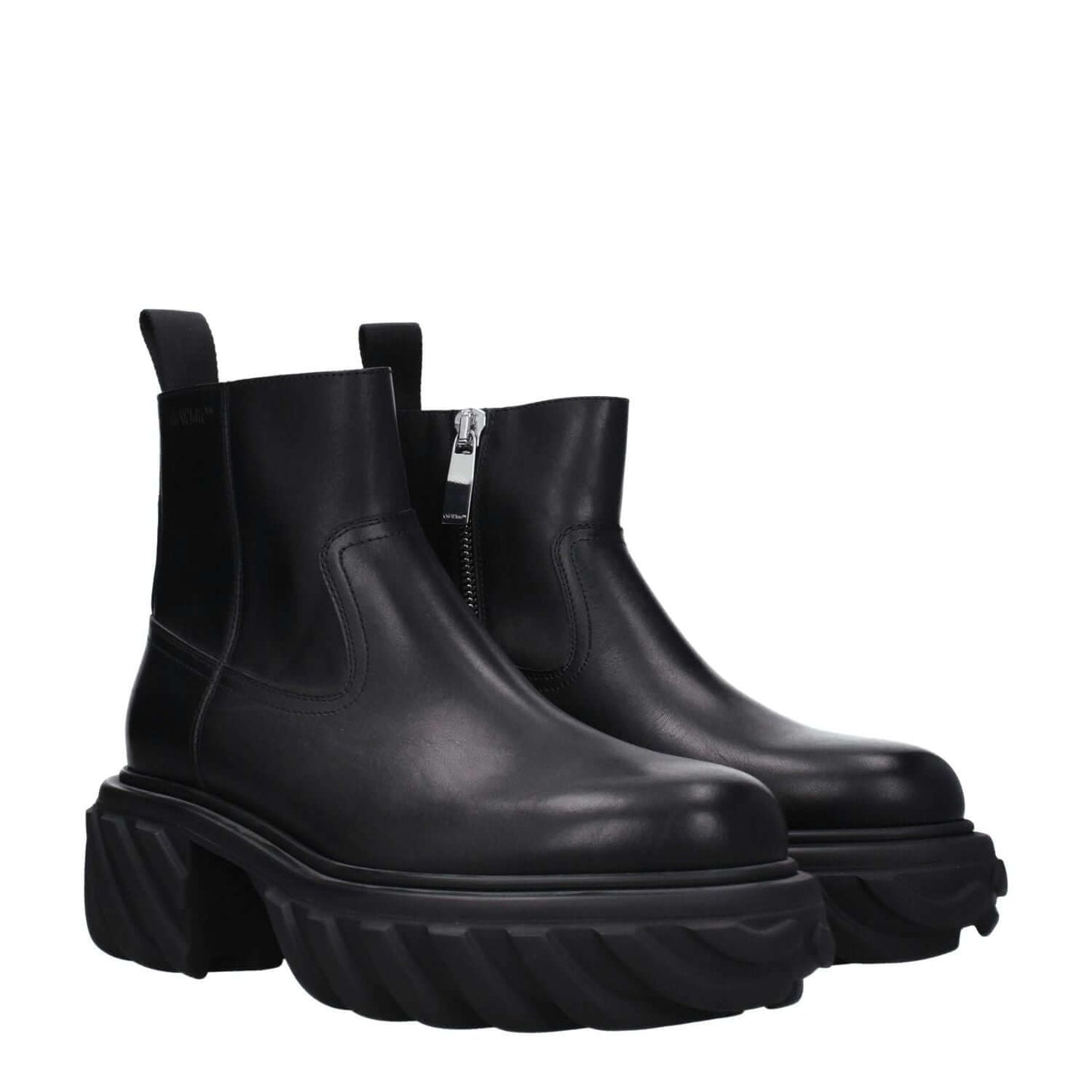 Off-White Black Leather Ankle Boots