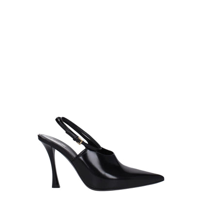 Givenchy Black Leather High Heel Pumps with pointy toe and buckle closure, featuring stylish gold details and 9.5 cm leather heel.