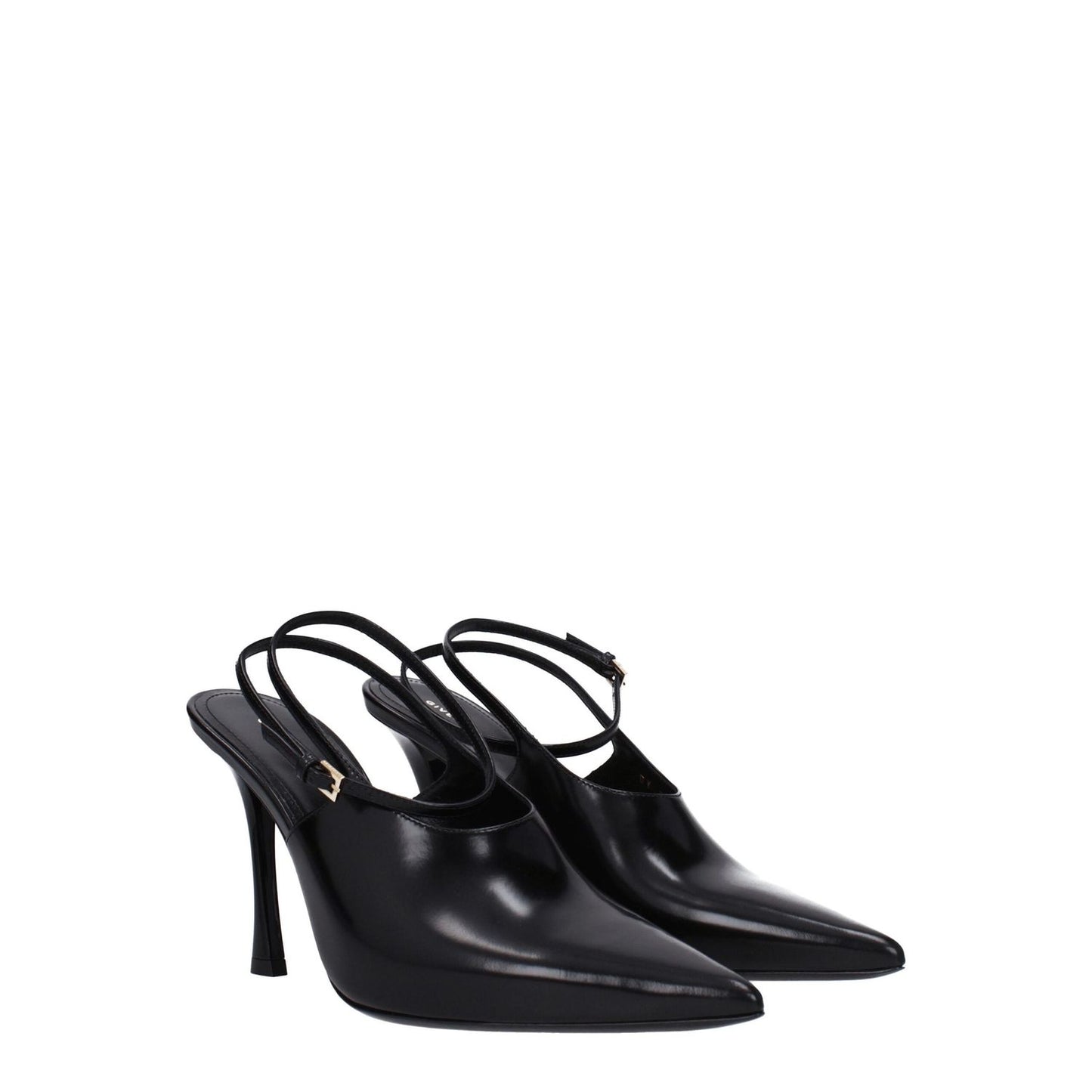 Givenchy Black Leather High Heel Pumps with pointy toe and buckle closure