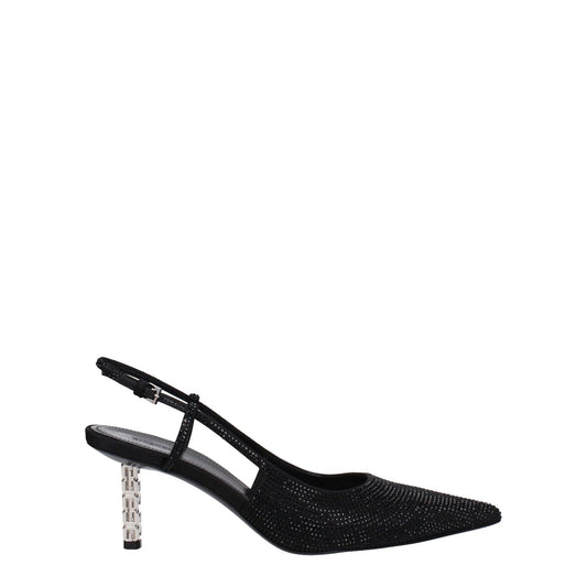 Givenchy Black Fabric High Heel Pumps with rhinestone design and buckle closure, featuring a 7 cm mid heel and pointy toe.