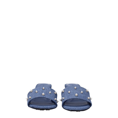 Givenchy Blue Fabric Flat Sandals with rhinestone details, open toe, mid heels, side logo, and denim accents.