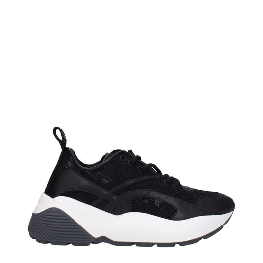 Stella McCartney Black Fabric Chunky Sneakers with rubber sole and lace-up closure, featuring a back logo and round toe design.