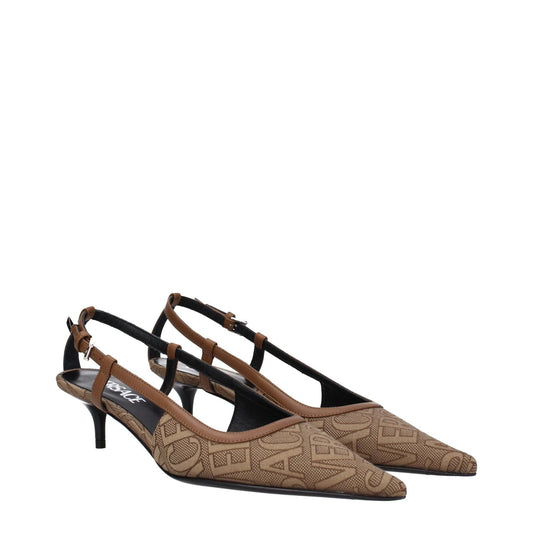 Versace Beige Fabric Mid Heel Pumps VE-8616441413897-EU36.5/US6.5