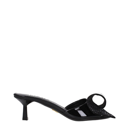 Prada Black Leather Sandals with open toe and mid heels, featuring a stylish front detail and leather sole, MPN 1XX6913LOC055F0002.