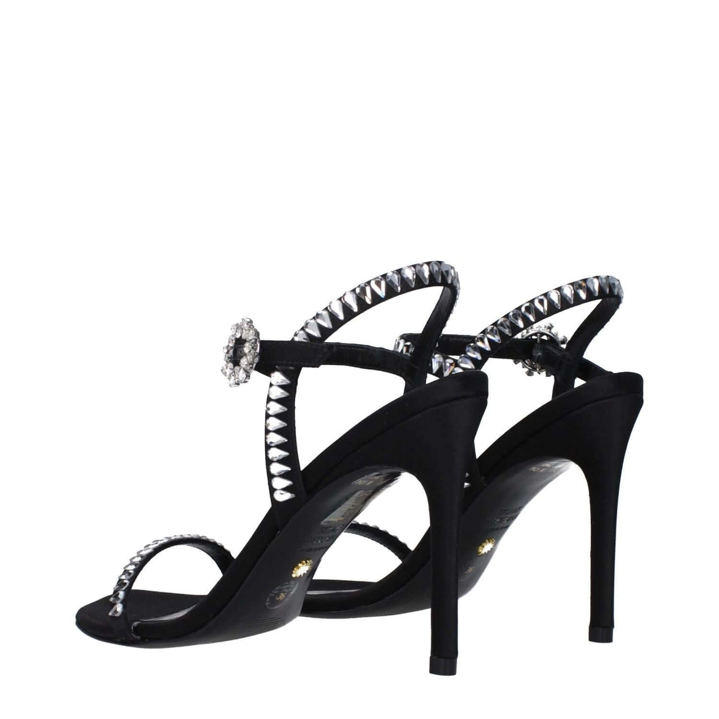 Stuart Weitzman Black Satin Stiletto Heel Sandals