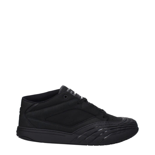 Givenchy Black Fabric Low Top Sneakers with logos and lace-up closure on a rubber sole, style BH009KH1QA001, showcasing casual and sleek design.