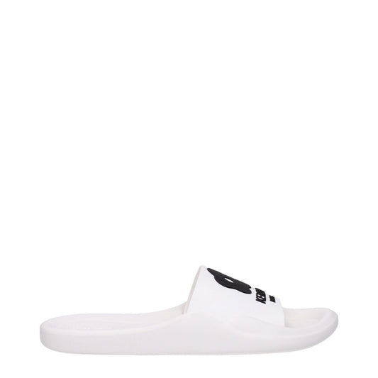 Kenzo White Cotton Slippers with rubber sole and open toe design, featuring front logo, casual style footwear.