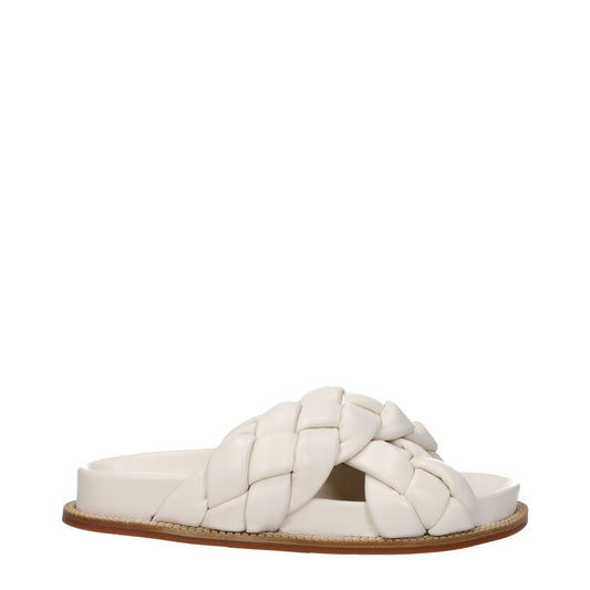 Fabiana Filippi Beige Leather Slippers, casual open toe with low flat heel, rubber sole, in ivory secondary color.