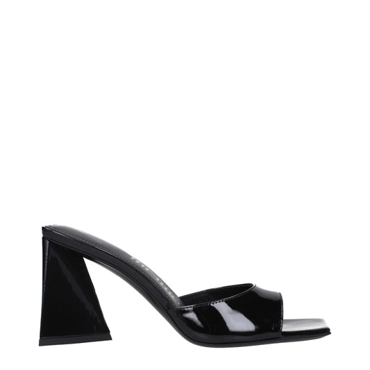 The Attico Black Leather Stiletto Heel Sandals, patent leather, open toe, mid heels, 8.5 cm heel height, stylish design S772L002100