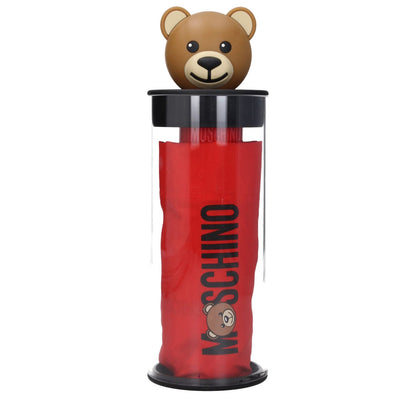 Moschino Red Polyester Umbrella in bright red with logo design, featuring a unique bear-shaped handle, casual style and clips closure.