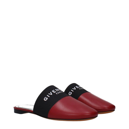 Givenchy Red Leather Slippers with front logo, casual style with round toe and low flat heel, product code BE2002E01H607.