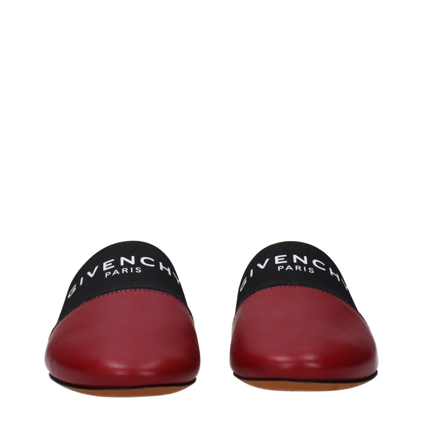 Givenchy Red Leather Slippers with logo, flat heel, round toe, and cherry accents. MPN BE2002E01H607. Casual style, leather material.