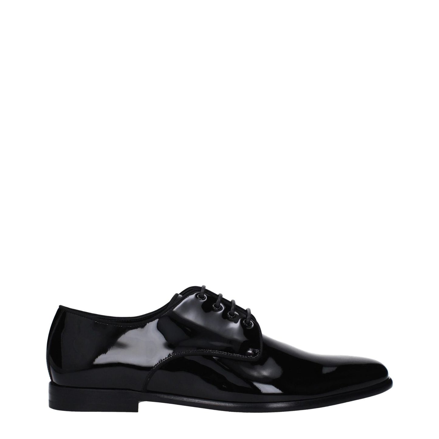 Dolce & Gabbana Black Leather Oxfords And Derbies, patent lace-up shoes with pointy toe, casual style.