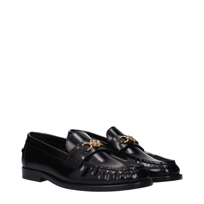 Versace Black Leather Slip-On Loafers