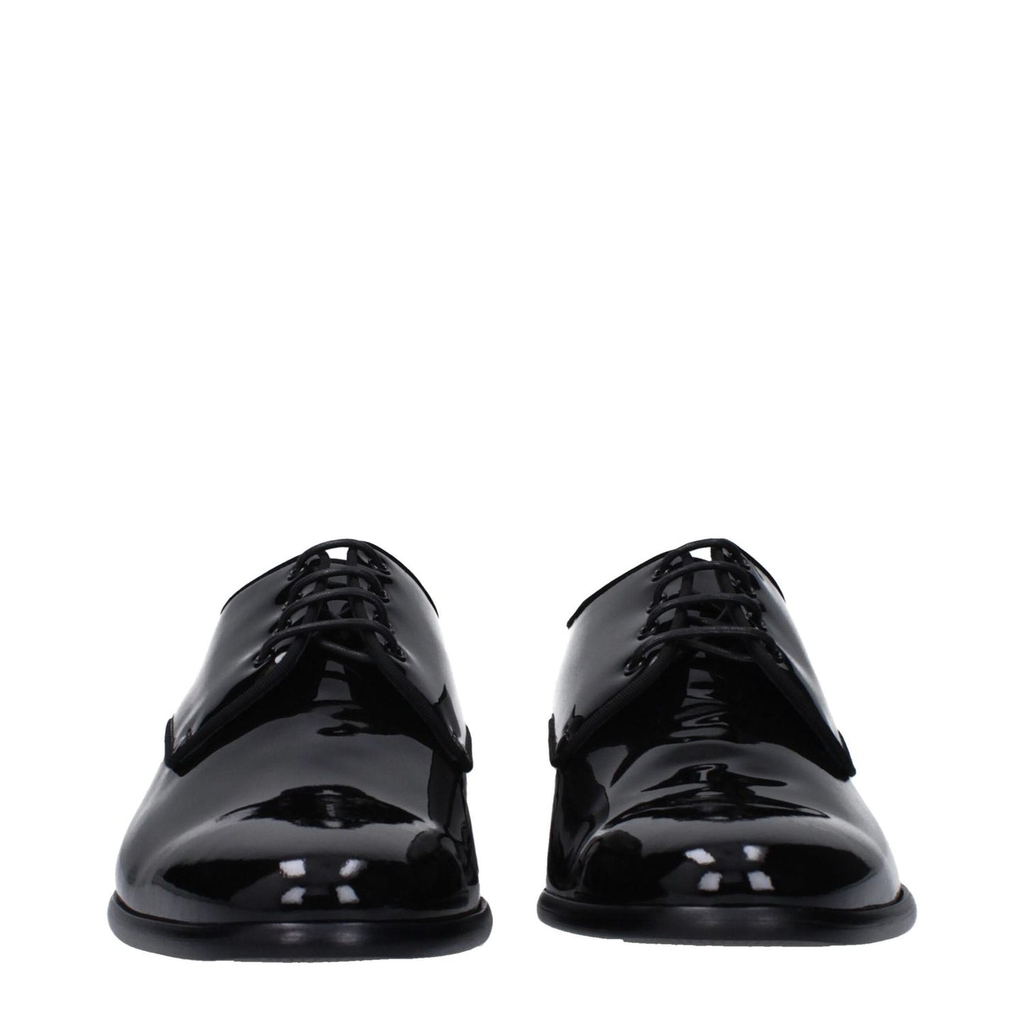 Dolce & Gabbana Black Leather Oxfords And Derbies, patent leather lace-up shoes, low heel, pointy toe, leather sole.