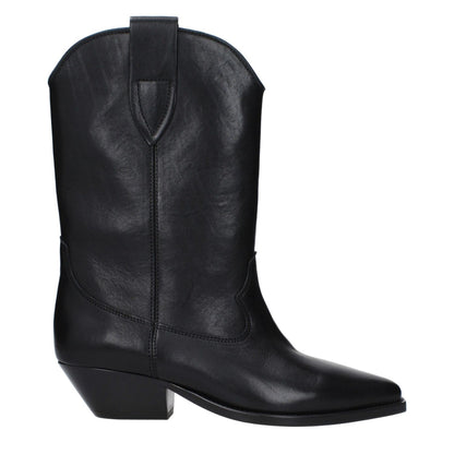 Isabel Marant Black Leather Ankle Boots with mid heels and pointy toe, style: country, MPN: BO0003FAA3A03S01BK, code: F82551.