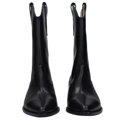 Isabel Marant Black Leather Ankle Boots with pointy toe, featuring a 4 cm mid heel and leather sole, style BO0003FAA3A03S01BK.