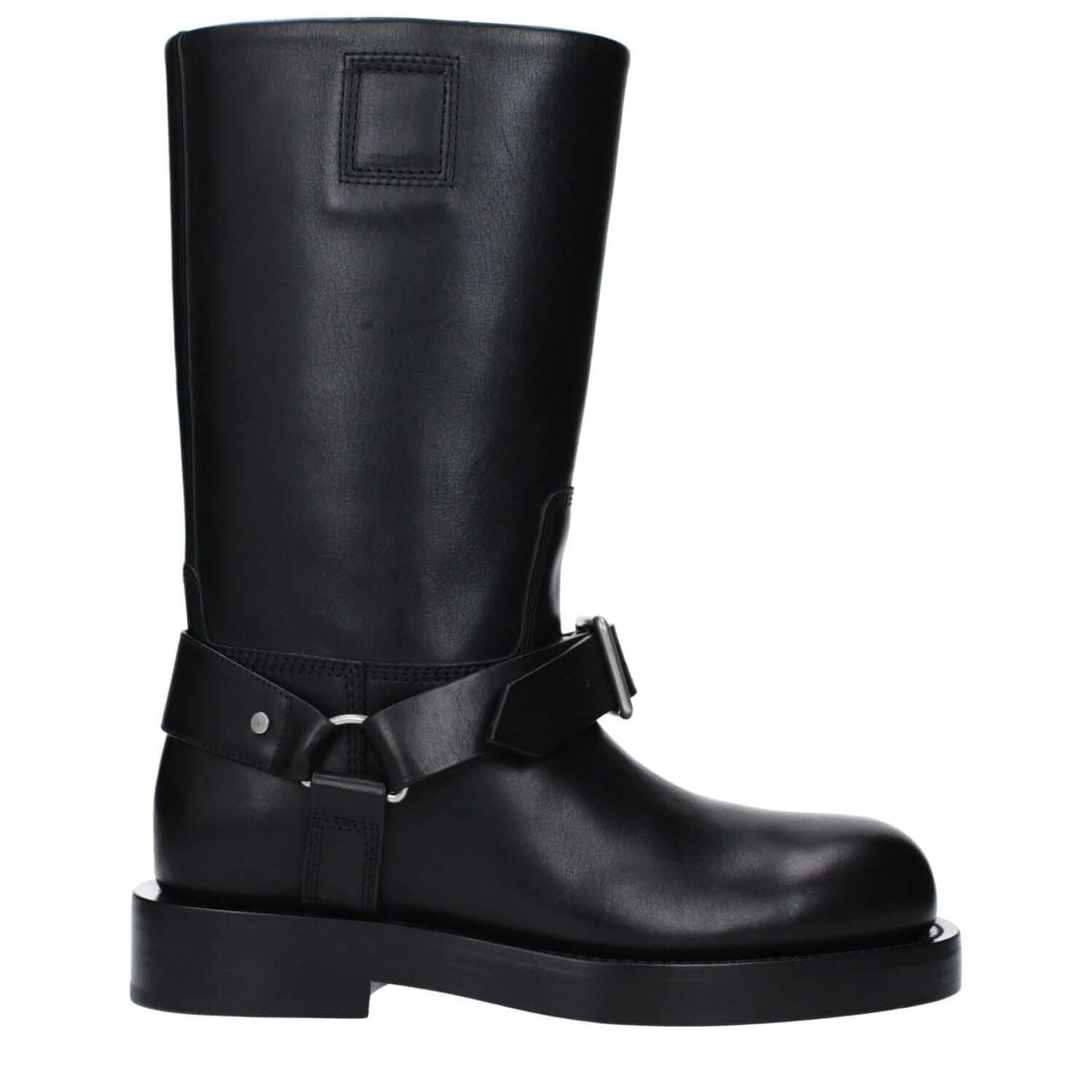 Burberry Black Leather Boots with buckle closure, mid heels, and round toe, style MPN 8077392, casual leather sole, 3.5 cm heel.