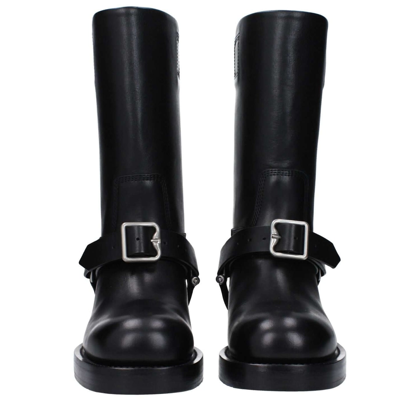 Burberry Black Leather Boots, casual style with buckle closure, round toe, mid heels, 3.5 cm height, MPN 8077392.