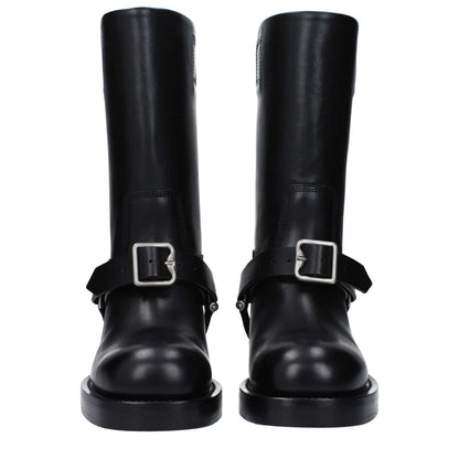 Burberry Black Leather Boots, casual style with buckle closure, round toe, mid heels, 3.5 cm height, MPN 8077392.