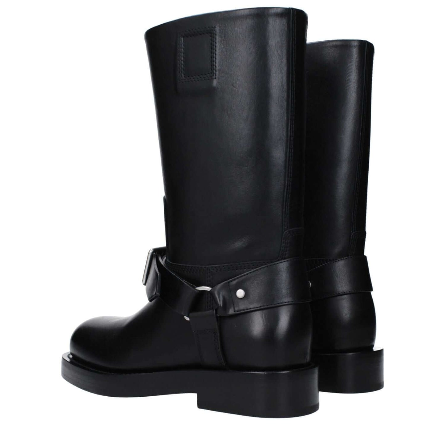 Burberry Black Leather Boots with buckle closure and mid heels, round toe, leather sole, style number F82845, MPN 8077392.