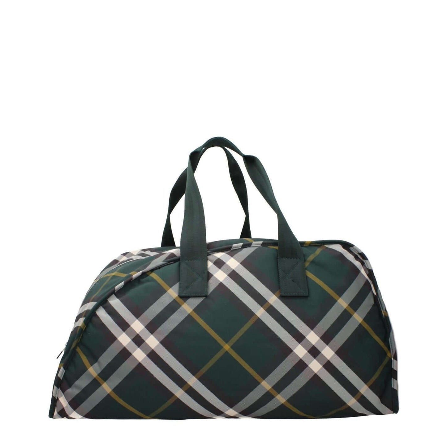 Burberry Green Fabric Luggage And Travel bag with check print, casual maxi bag with zip closure, silver details, model MPN 8083439.