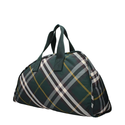Burberry Green Fabric Luggage And Travel with check print, casual style in maxi size, featuring zip closure and silver color details.
