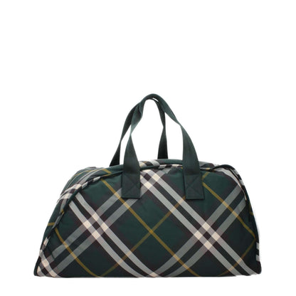 Burberry Green Fabric Luggage And Travel bag with check print, casual style, zip closure, maxi size, silver and ivy accents.