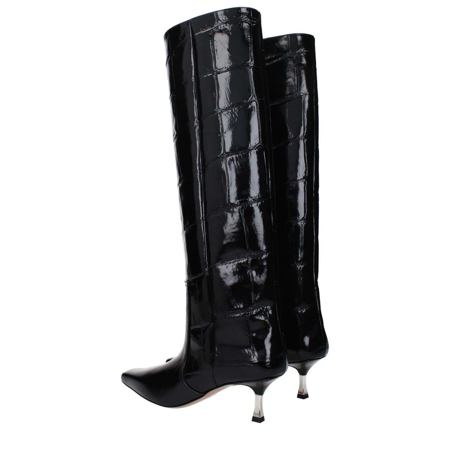 Paris Texas Black Leather High Heel Boots