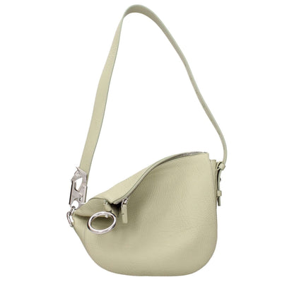 Burberry Green Leather Shoulder Bag with adjustable and removable handle, zip closure, and silver accents. Casual style, 24.5x23.5 cm.