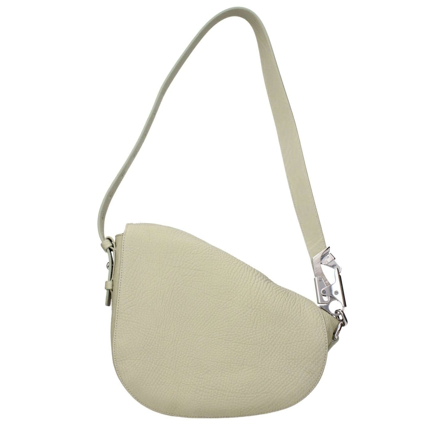 Burberry Green Leather Shoulder Bag with silver details, adjustable and removable handle, casual style, zip closure.