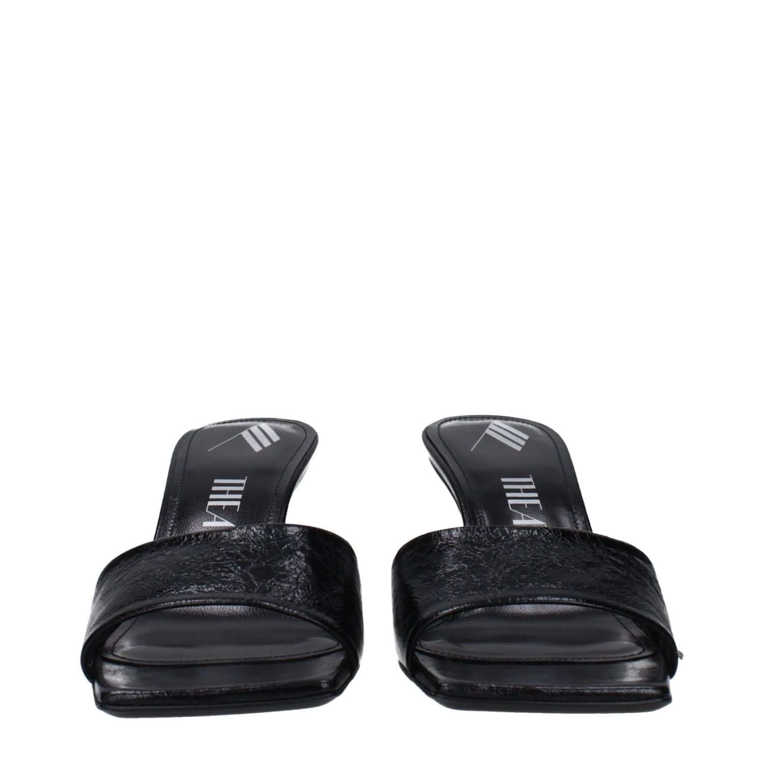 The Attico Black Leather Flat Sandals