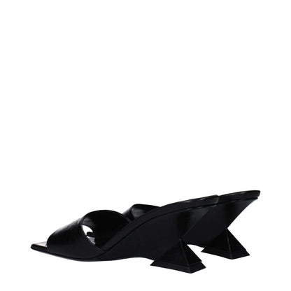 The Attico Black Leather Flat Sandals