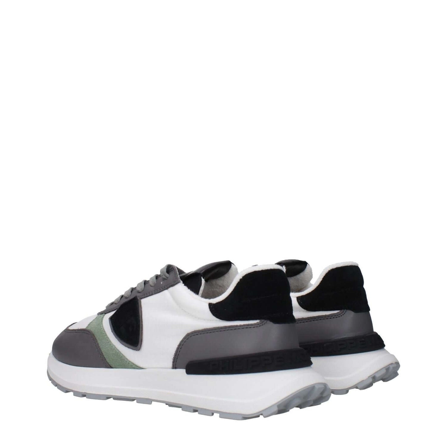 Philippe Model White Fabric Low Top Sneakers with vintage effect, front and back logos, MPN ATLUZ0PELLETB317, code F83288, side view.