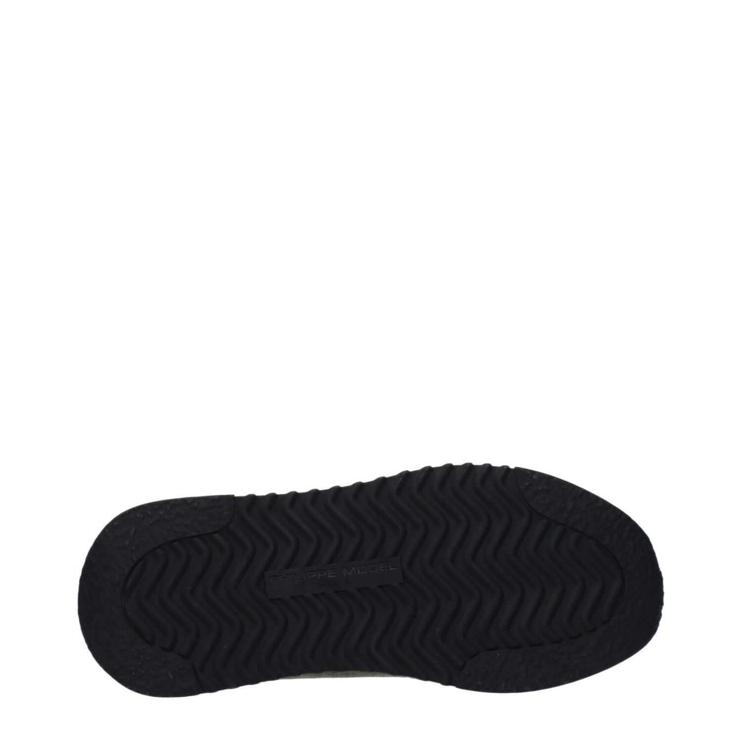 Sole view of Philippe Model Green Leather Athletic Sneakers with rubber pattern, mid heels, and military green suede details.