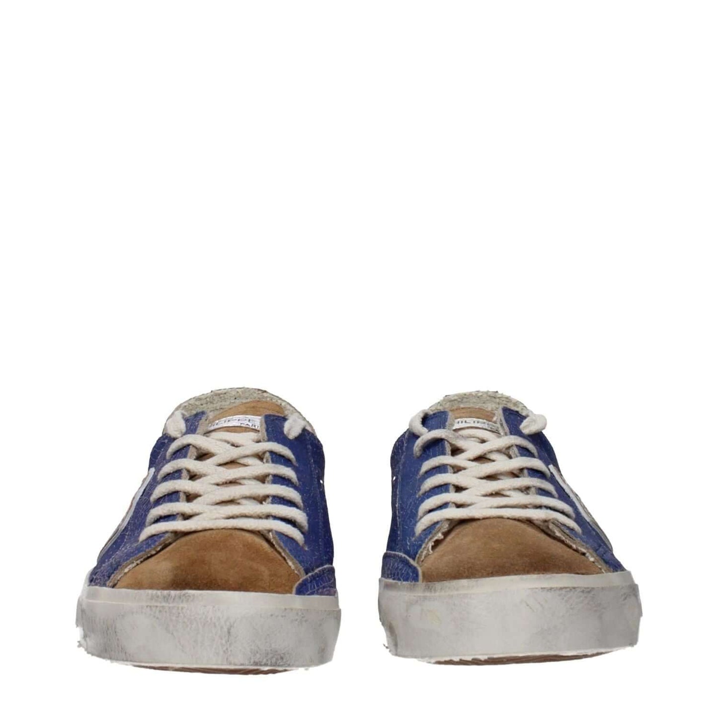 Philippe Model Blue Leather Low Top Sneakers with vintage effect and lace-up closure, featuring a distressed blue leather design.