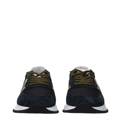 Philippe Model Blue Leather Athletic Sneakers front view with suede design, MPN TYLURTCAMOSCIOTB301, code F83324, featuring logos and side detail.