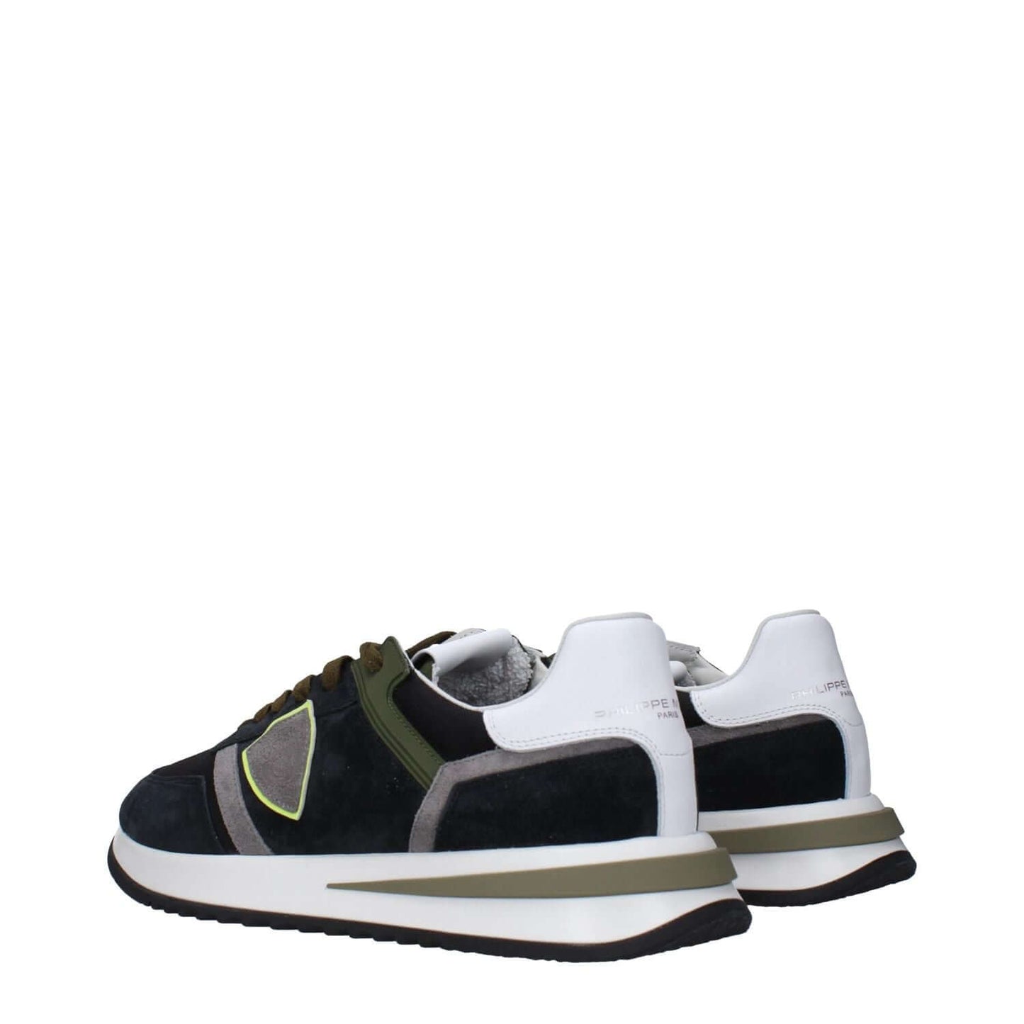 Philippe Model Blue Leather Athletic Sneakers with front and back logos, suede material, and side detail, MPN TYLURTCAMOSCIOTB301.