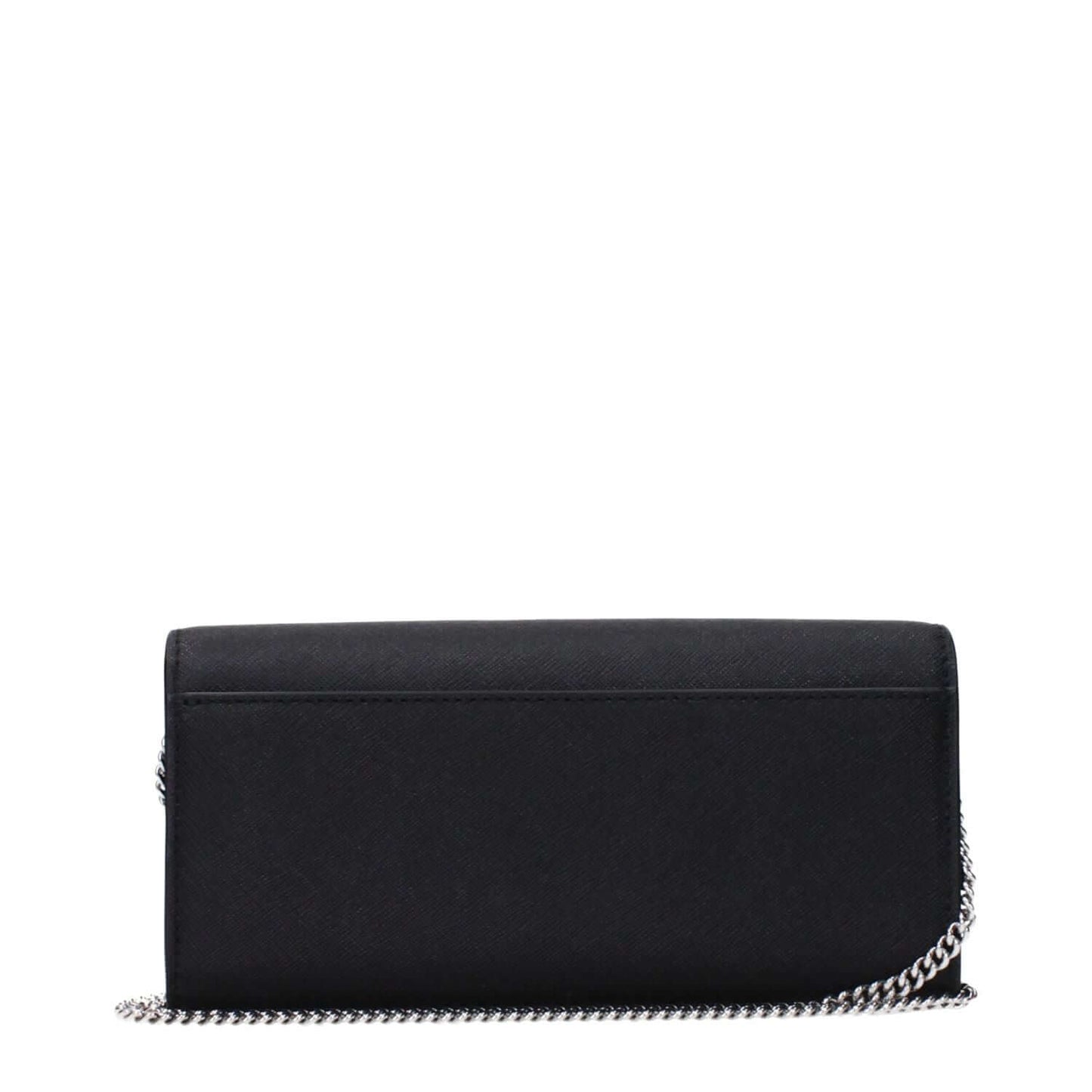 Tory Burch Black Leather Clutch Bag featuring removable shoulder chain and front logo.
