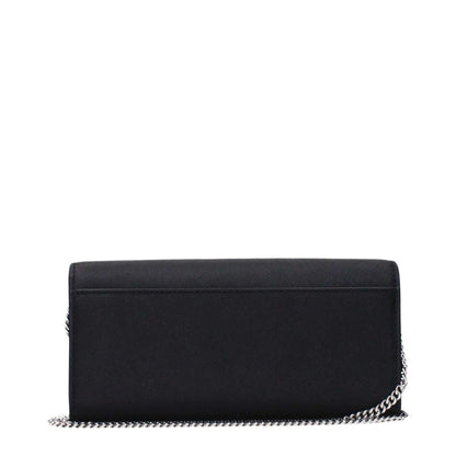 Tory Burch Black Leather Clutch Bag featuring removable shoulder chain and front logo.