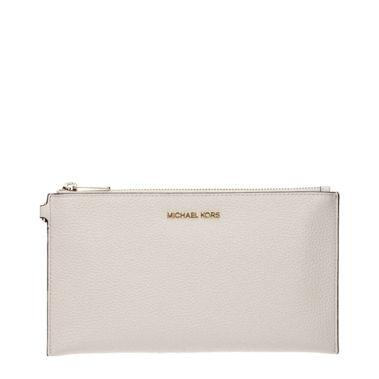 Michael Kors Beige Leather Clutch Bag with front logo, MPN 35S4GTVW3LLTCREAM, code F83408. Elegant accessory for versatile use.