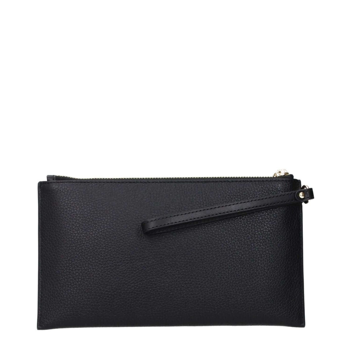 Michael Kors Black Leather Clutch Bag with front logo and wrist strap, model 35S4GTVW3LBLACK, code F83408.