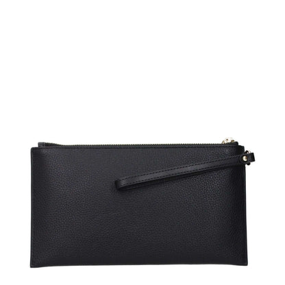 Michael Kors Black Leather Clutch Bag with front logo and wrist strap, model 35S4GTVW3LBLACK, code F83408.
